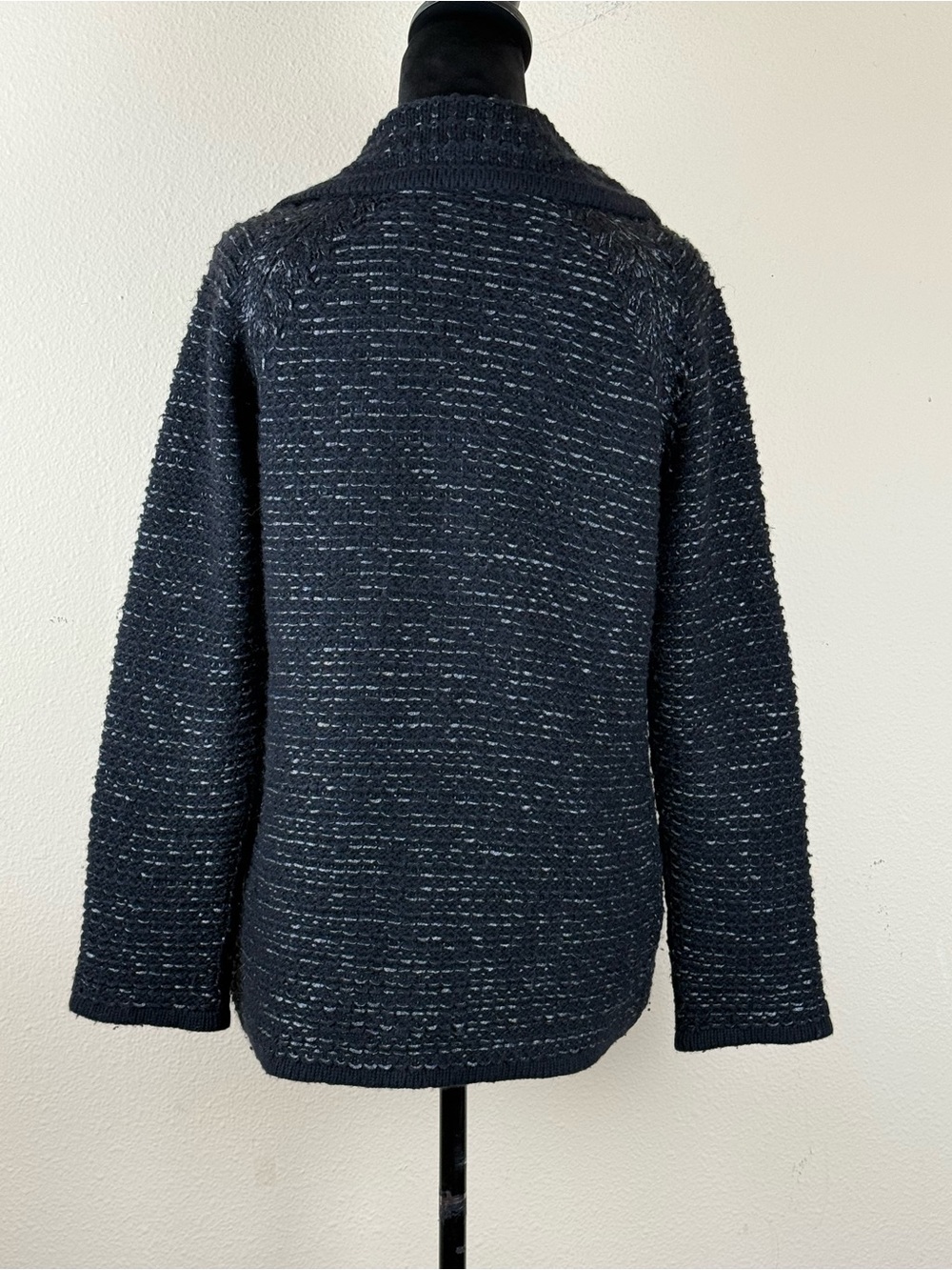 Hugo Boss wool mohair knitted sweater cardigan medium black silver - Picture 3 of 15